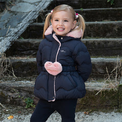 Dave&Bella Kids Girls Winter Versatile Navy Blue Windproof Hooded Cozy Down Coats