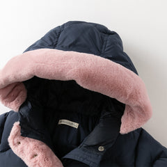 Dave&Bella Kids Girls Winter Versatile Navy Blue Windproof Hooded Cozy Down Coats
