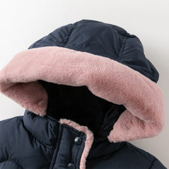 Dave&Bella Kids Girls Winter Versatile Navy Blue Windproof Hooded Cozy Down Coats