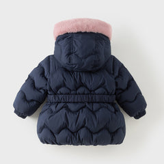 Dave&Bella Kids Girls Winter Versatile Navy Blue Windproof Hooded Cozy Down Coats