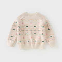 Dave&Bella Kids Girls Apricot Print Knit Cozy Pullover Sweater Tops