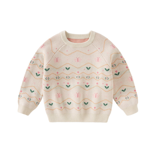 Dave&Bella Kids Girls Autumn Apricout Print Knit Cozy Pullover Sweaters Tops