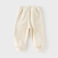 Dave&Bella Toddler Girls Beige/Navy Blue Loose Drawstring Plush-lined Sweatpants