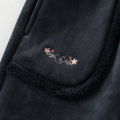 Dave&Bella Toddler Girls Beige/Navy Blue Loose Drawstring Plush-lined Sweatpants