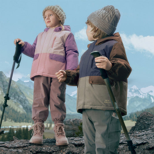 Dave&Bella Kids Girls/Boys Pink/Dark Blue Outwear Windproof Hooded Padded Coats