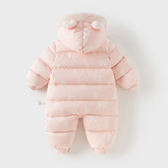 Dave&Bella Baby Girls/Boys Winter Cute Print Pink/Apricot Cozy Hooded Down Rompers