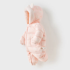 Dave&Bella Baby Girls/Boys Winter Cute Print Pink/Apricot Cozy Hooded Down Rompers