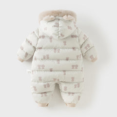 Dave&Bella Baby Girls/Boys Winter Cute Print Pink/Apricot Cozy Hooded Down Rompers