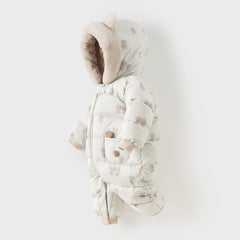 Dave&Bella Baby Girls/Boys Winter Cute Print Pink/Apricot Cozy Hooded Down Rompers