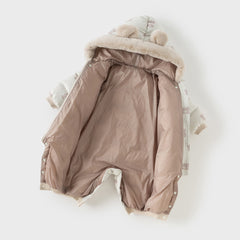 Dave&Bella Baby Girls/Boys Winter Cute Print Pink/Apricot Cozy Hooded Down Rompers