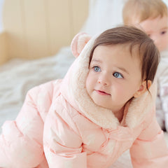 Dave&Bella Baby Girls/Boys Winter Cute Print Pink/Apricot Cozy Hooded Down Rompers