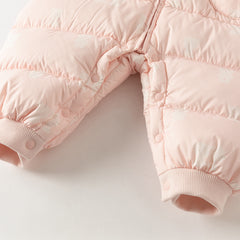 Dave&Bella Baby Girls/Boys Winter Cute Print Pink/Apricot Cozy Hooded Down Rompers