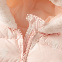 Dave&Bella Baby Girls/Boys Winter Cute Print Pink/Apricot Cozy Hooded Down Rompers