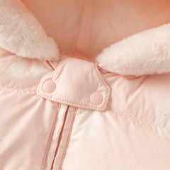 Dave&Bella Baby Girls/Boys Winter Cute Print Pink/Apricot Cozy Hooded Down Rompers