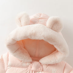 Dave&Bella Baby Girls/Boys Winter Cute Print Pink/Apricot Cozy Hooded Down Rompers