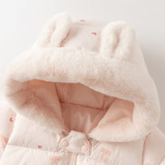 Dave&Bella Baby Girls Winter Cute Pink Bow-print Long Sleeve Cozy Hooded Down Rompers