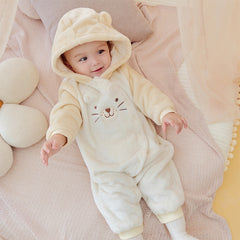 Dave&Bella Baby Girls/Boys Winter Soft Plush Khaki Hooded Padded Rompers