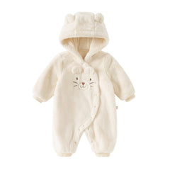 Dave&Bella Baby Girls/Boys Winter Soft Plush Khaki Hooded Padded Rompers
