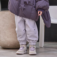 Dave&Bella Toddler Girls/Boys Winter Outdoor Purple/Grey Loose Drawstring Down Pants