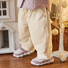 Dave&Bella Toddler Girls Casual Apricot/Grey Purple Soft Plush-lined Straight-leg Pants