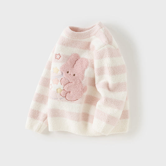 Dave&Bella Toddler Girls Winter Sweet Pink Striped Soft Sweaters Tops