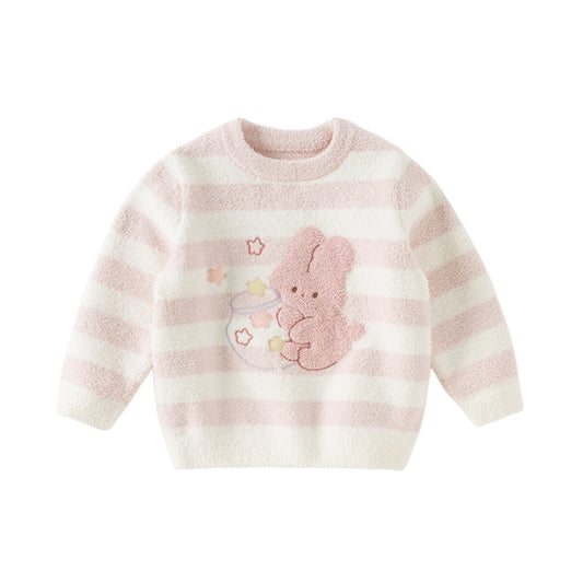 Dave&Bella Toddler Girls Winter Sweet Pink Striped Soft Sweaters Tops