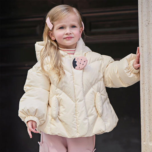 Dave&Bella Toddler Girls Winter Sweet Beige Outdoor Lightweight Hooded Warm Down Coats