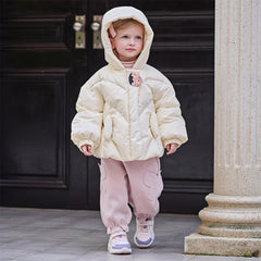 Dave&Bella Toddler Girls Winter Sweet Beige Outdoor Lightweight Hooded Warm Down Coats