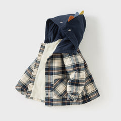Dave&Bella Toddler Boys Winter Blue Plaid Outwear Fleece-lined Hooded Padded Coats