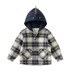 Dave&Bella Toddler Boys Winter Blue Plaid Outwear Fleece-lined Hooded Padded Coats