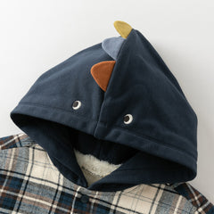 Dave&Bella Toddler Boys Winter Blue Plaid Outwear Fleece-lined Hooded Padded Coats