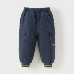 Dave&Bella Toddler Boys Winter Casual Blue Windproof Adjustable-waistband Padded Pants