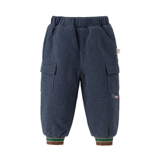Dave&Bella Toddler Boys Winter Casual Blue Windproof Adjustable-waistband Padded Pants