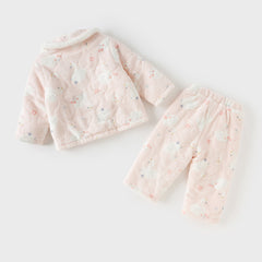 Dave&Bella Toddler Girls Cute Pink Swan Print Indoor Plush Pajamas