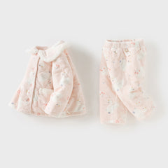 Dave&Bella Toddler Girls Cute Pink Swan Print Indoor Plush Pajamas