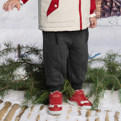 Dave&Bella Toddler Girls Winter Casual Plush-lined Drawstring Loose Sweatpants