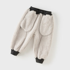 Dave&Bella Toddler Girls Winter Casual Plush-lined Drawstring Loose Sweatpants