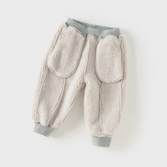 Dave&Bella Toddler Girls Winter Casual Plush-lined Drawstring Loose Sweatpants