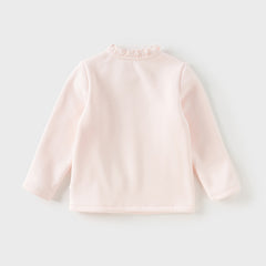 Dave&Bella Toddler Girls Winter Adorable Pink/White Lace Collar T-shirts Tops