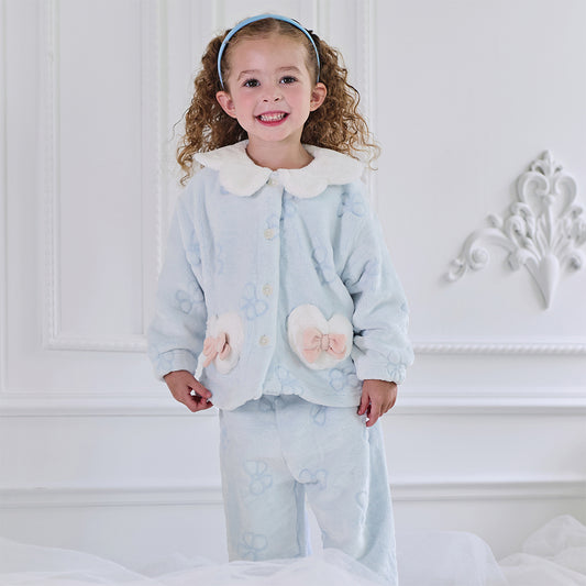Dave&Bella Toddler Girls Gentle Blue Soft Plush Indoor Pajamas