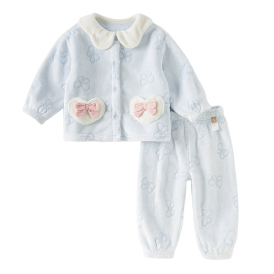 Dave&Bella Toddler Girls Gentle Blue Soft Plush Indoor Pajamas