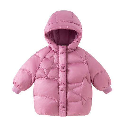Dave&Bella Toddler Girls Winter Purple-pink Windproof Hooded Mid-length Down Coats