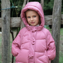 Dave&Bella Toddler Girls Winter Purple-pink Windproof Hooded Mid-length Down Coats