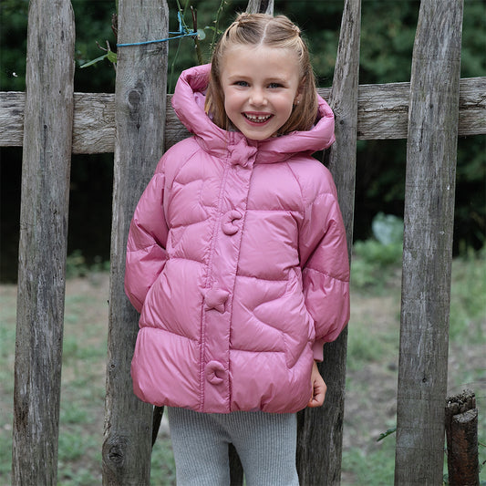 Dave&Bella Toddler Girls Winter Purple-pink Windproof Hooded Mid-length Down Coats
