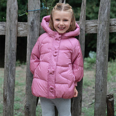 Dave&Bella Toddler Girls Winter Purple-pink Windproof Hooded Mid-length Down Coats