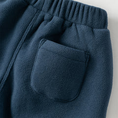 Dave&Bella Toddler Boys Casual Navy Blue Warm Plush-lined Drawstring Loose Pants