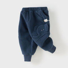 Dave&Bella Toddler Boys Casual Navy Blue Warm Plush-lined Drawstring Loose Pants