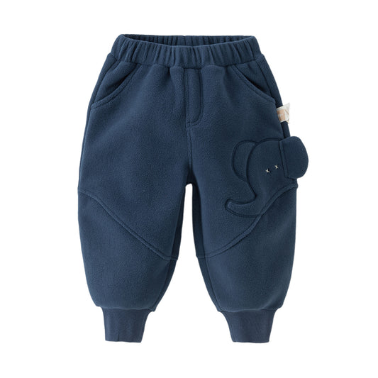 Dave&Bella Toddler Boys Casual Navy Blue Warm Plush-lined Drawstring Loose Pants
