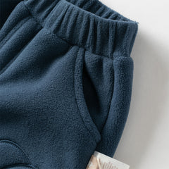 Dave&Bella Toddler Boys Casual Navy Blue Warm Plush-lined Drawstring Loose Pants