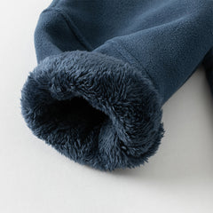 Dave&Bella Toddler Boys Casual Navy Blue Warm Plush-lined Drawstring Loose Pants